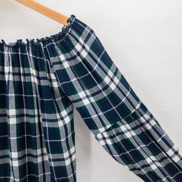 Hollister Cropped Off-Shoulder Top Blouse Blue Plaid Size Small - Picture 2 of 11